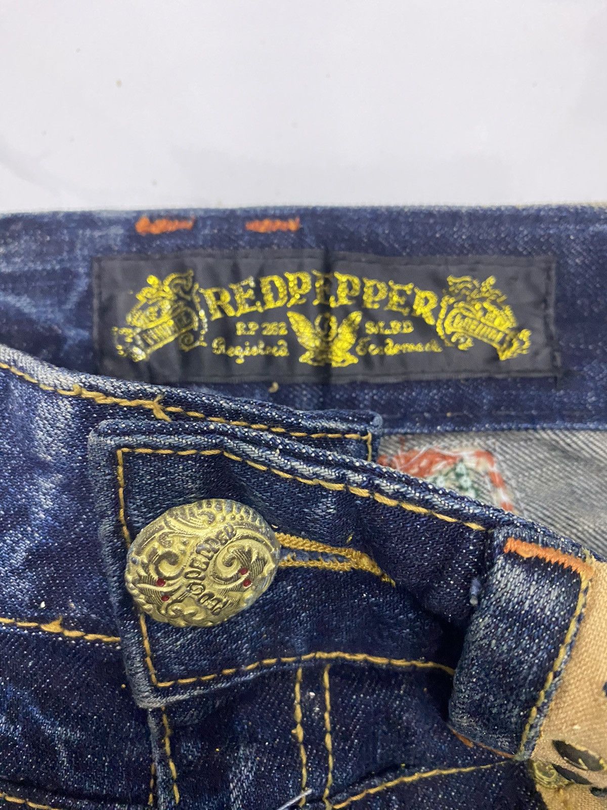 Ed Hardy × Japanese Brand FLARE RED PEPPER DISTRESS DENIM JEANS RARE DESIGN Size 27" / US 4 / IT 40 - 11 Thumbnail
