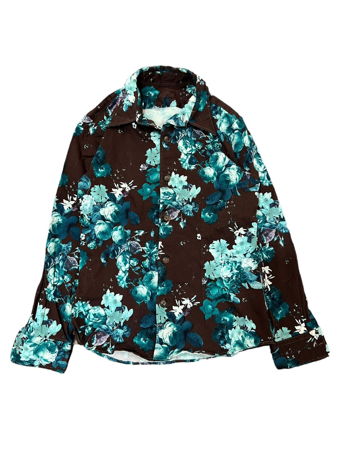 image of If Six Was Nine x Le Grande Bleu L G B 2000S Tornado Mart - Blue Floral Black Shirt (Size Small)