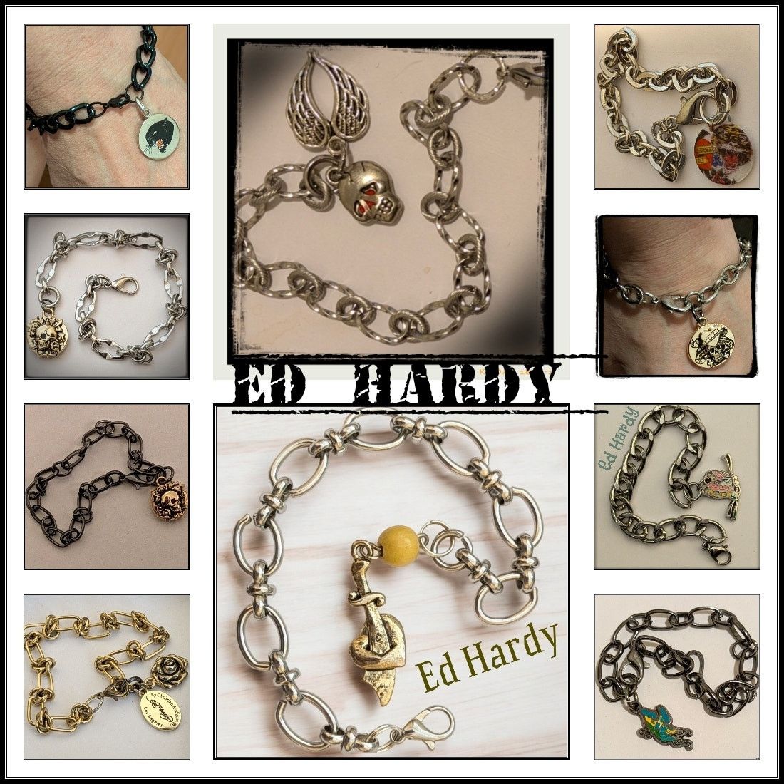 Ed Hardy ED HARDY Skull Wings Charm Bracelet Stainless Steel Chain Size ONE SIZE - 8 Thumbnail