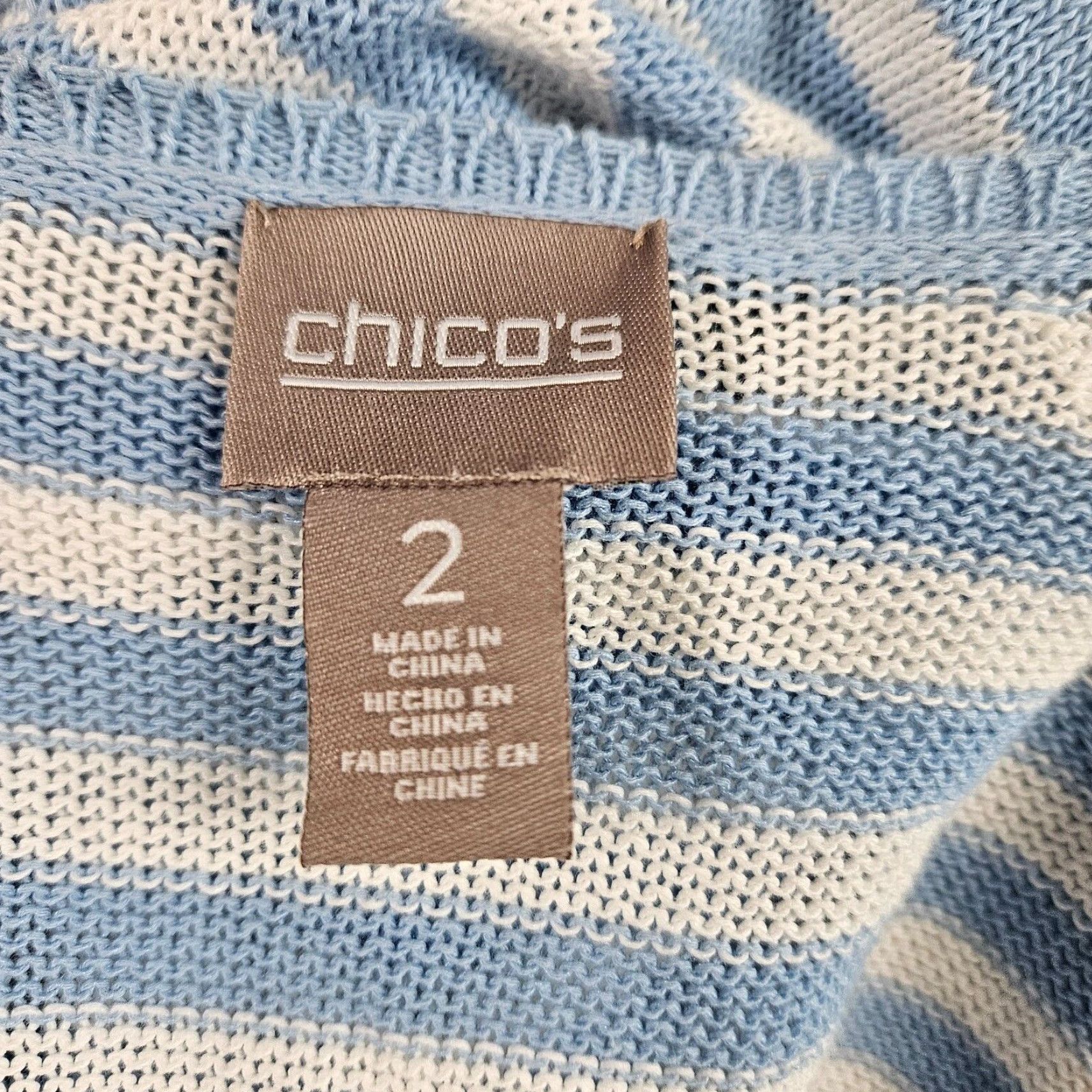 Vintage Chico's Womens Cardigan Sz Large Blue White Stripe Open Front Cotton Blend Sweater Knit Knitwear Size L / US 10 / IT 46 - 6 Thumbnail