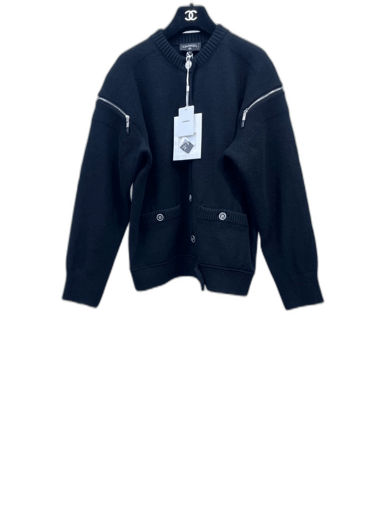Chanel Chanel Black Zip Knit Jacket Size US S / EU 44-46 / 1 - 1 Thumbnail