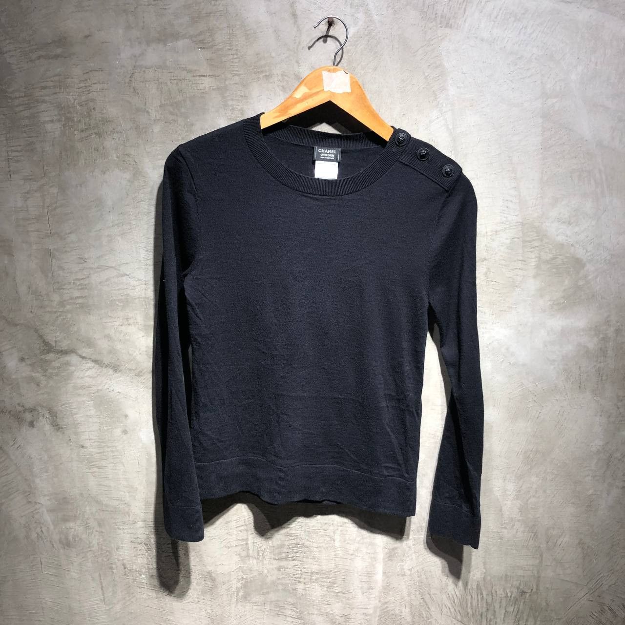 image of Chanel Uniform Wool Sweatshirt in Black, Women's (Size Small)