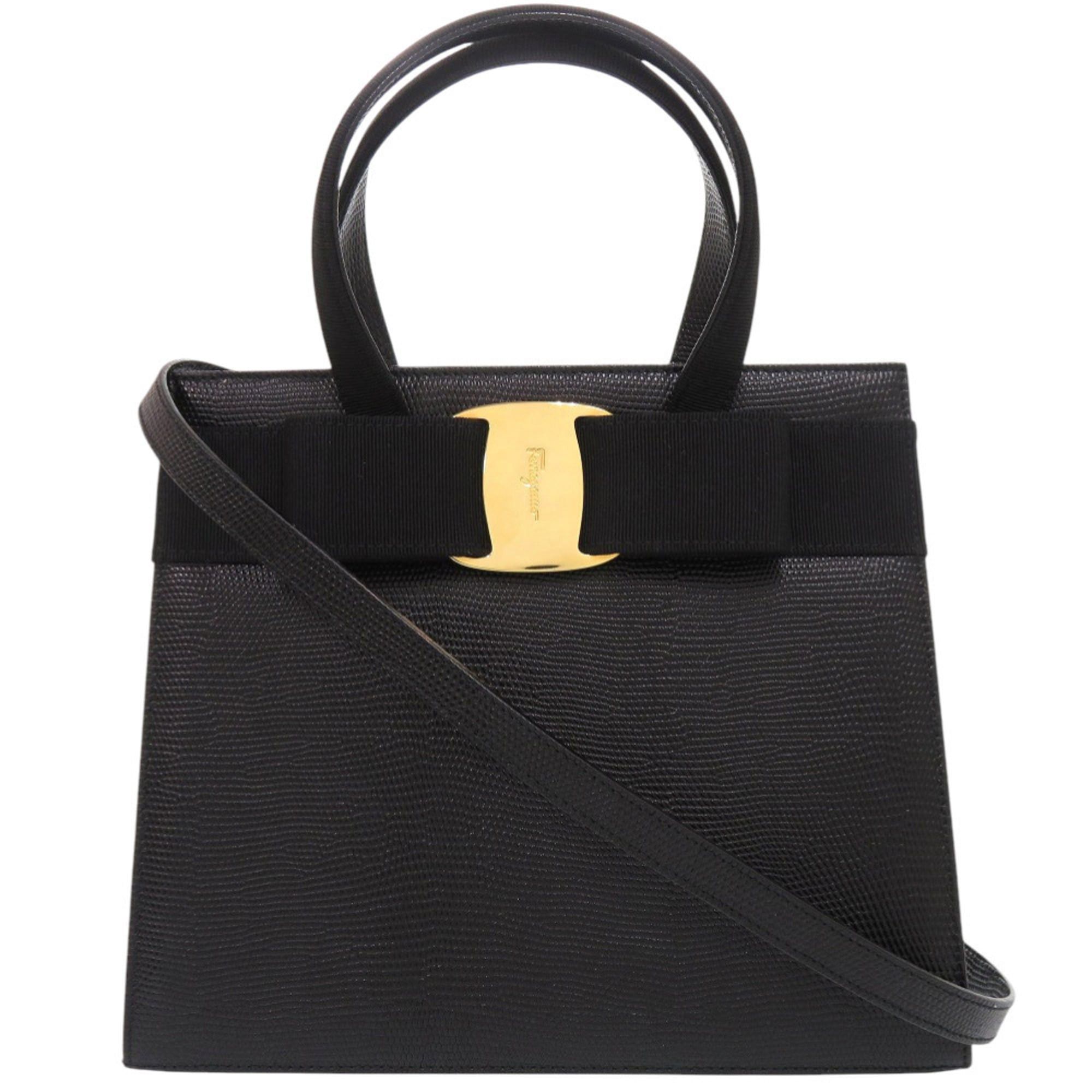 Salvatore Ferragamo Excellent condition Salvatore Ferragamo Vara Ribbon AF-21418 embossed leather black 2-way handbag 0639Salvatore Size ONE SIZE - 1 Thumbnail