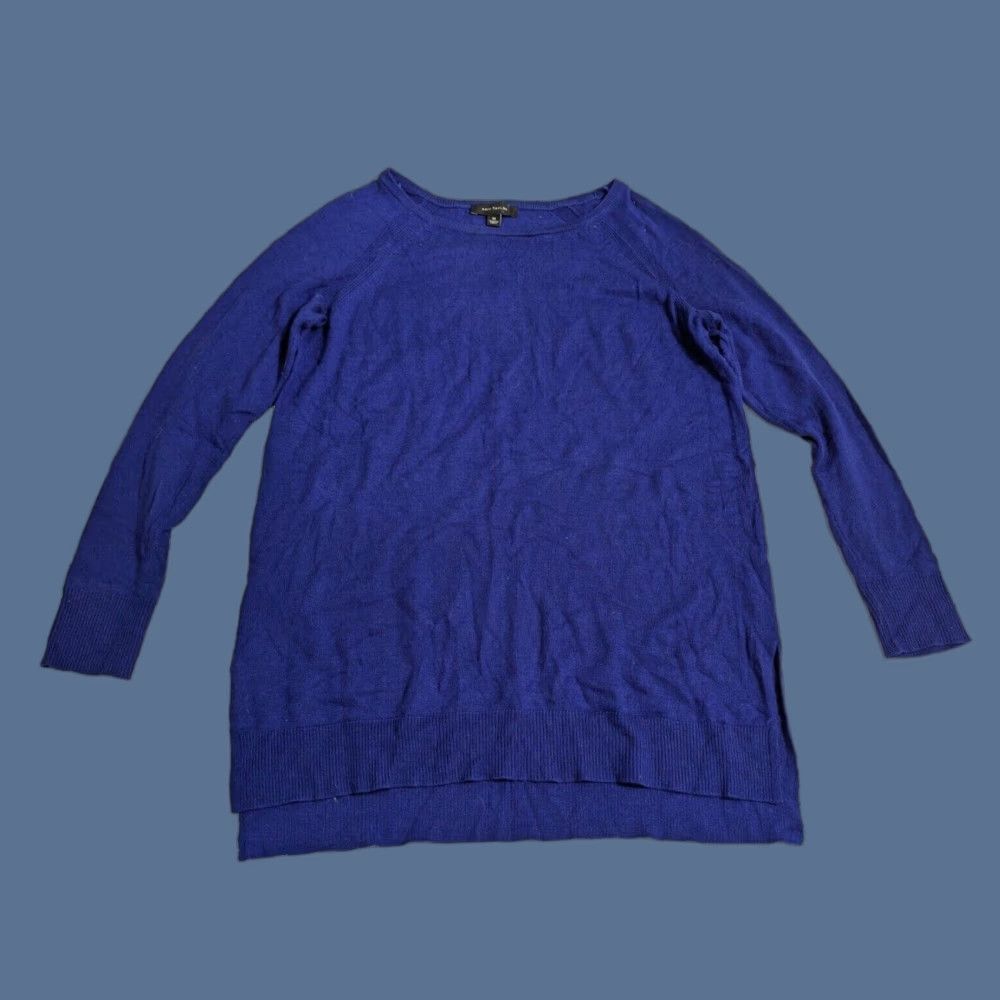 Ann Taylor Ann Taylor Women’s Medium Blue Round Neck Knit Side Long Sleeve Pullover Top Shirt Size M / US 6-8 / IT 42-44 - 1 Thumbnail