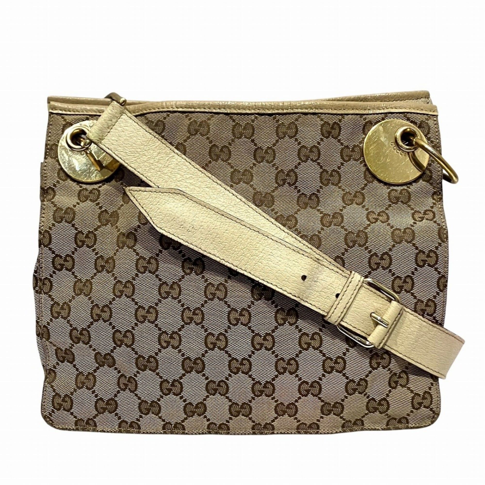 Gucci GG Canvas Shoulder Bag With Leather 120841 in Beige, Women's