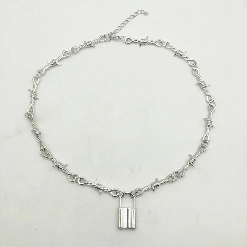Vintage Punk Lock Barbed Wire Necklace Size ONE SIZE - 2 Thumbnail