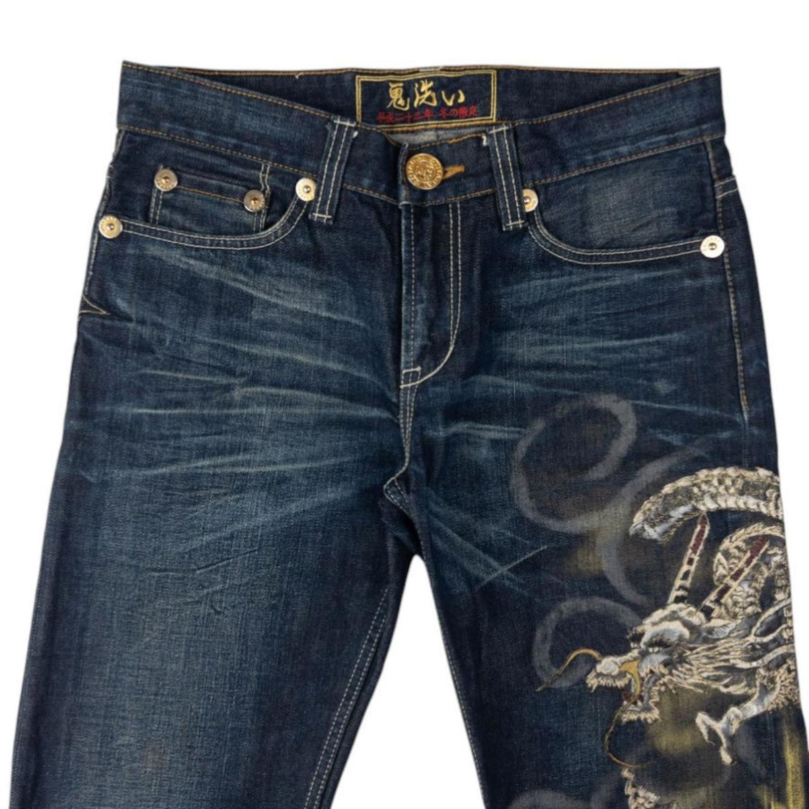 Dries Van Noten Vintage Oniarai Embroidered Dragon Monster Jeans Size W31 Size US 31 - 2 Thumbnail
