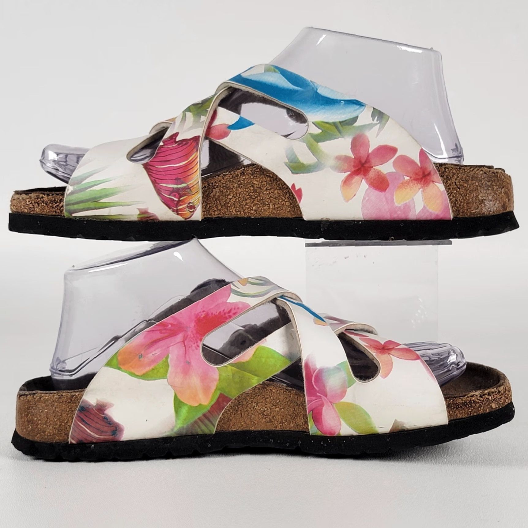Birkenstock Birkenstock Birki's Sandals 240 White Slip On Leather Cork Adjustable Strap Women 7 US 37 EU 38 Slide Flat Pattern Solid Size US 7 / IT 37 - 4 Thumbnail