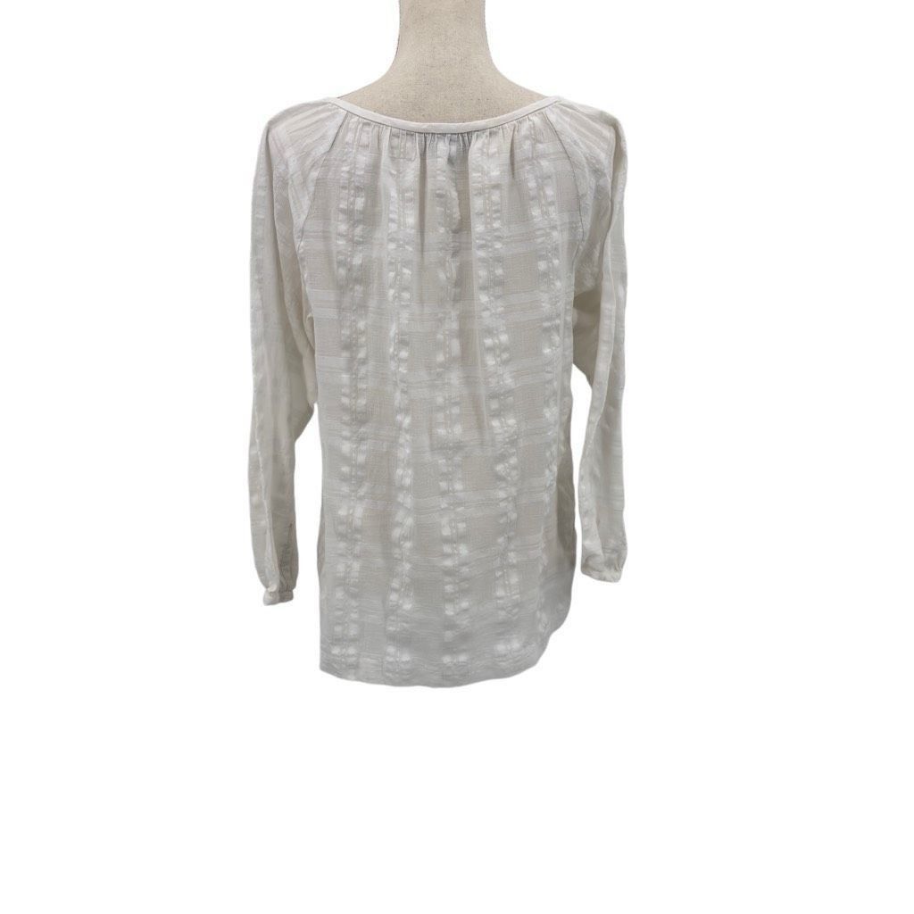 Loft Ann Taylor LOFT Semi Sheer Textured Long Sleeve Blouse Top White Medium Feminine Size M / US 6-8 / IT 42-44 - 2 Thumbnail
