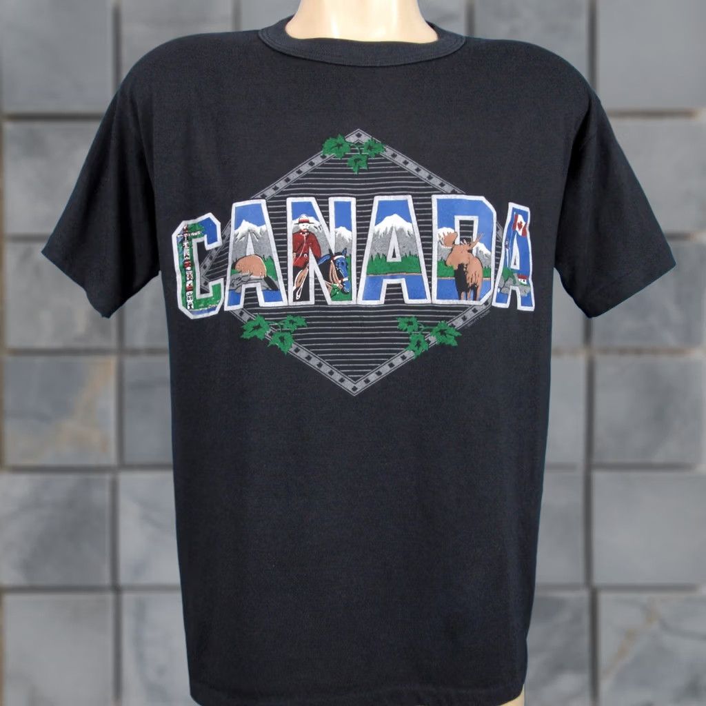 Vintage VINTAGE 80s CANADA PAPER T-Shirt MEDIUM Black mountain nature moose single stitch Men Size US M / EU 48-50 / 2 - 1 Thumbnail