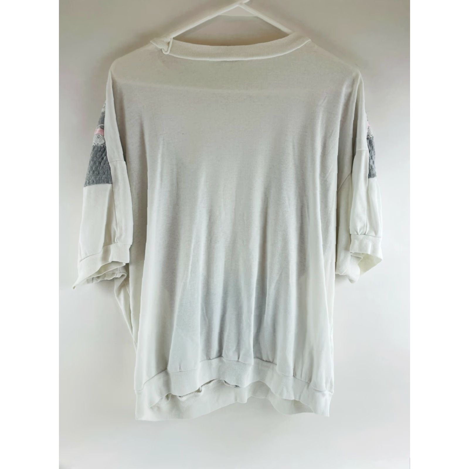 Vintage Alabuy T-Shirt Women White 3/4 Sleeve Floral Chevron Lace Casual L Basic Vintage: No? (Note: must avoid adding new info; also avoid N/A). Size L / US 10 / IT 46 - 2 Thumbnail