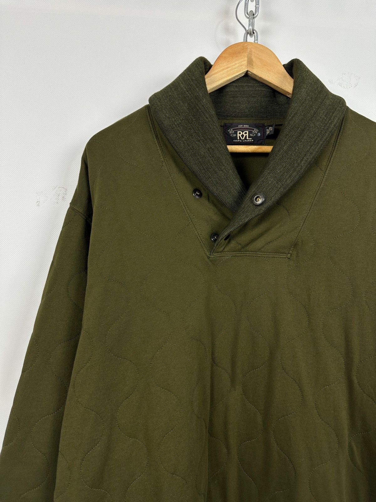 RRL Ralph Lauren RRL Ralph Lauren Khaki Quilted Shawl Collar Sweatshirt Size US XL / EU 56 / 4 - 7 Thumbnail