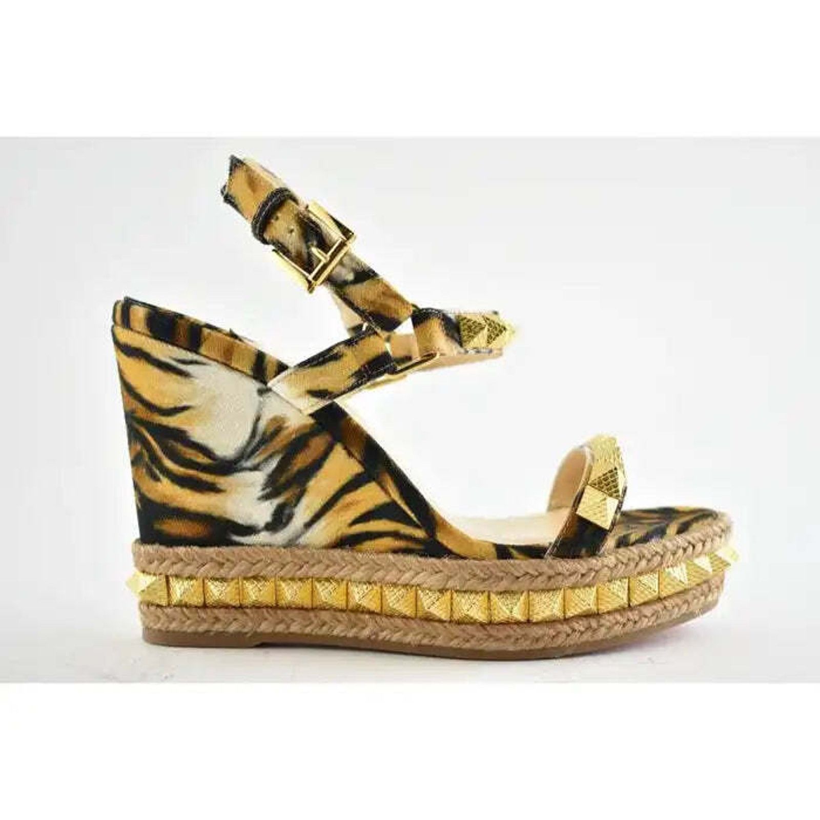 Christian Louboutin Pyraclou 110 Bengale Gold Platform Wedge Sandal Heel Pump 38 Size US 8 / IT 38 - 2 Thumbnail