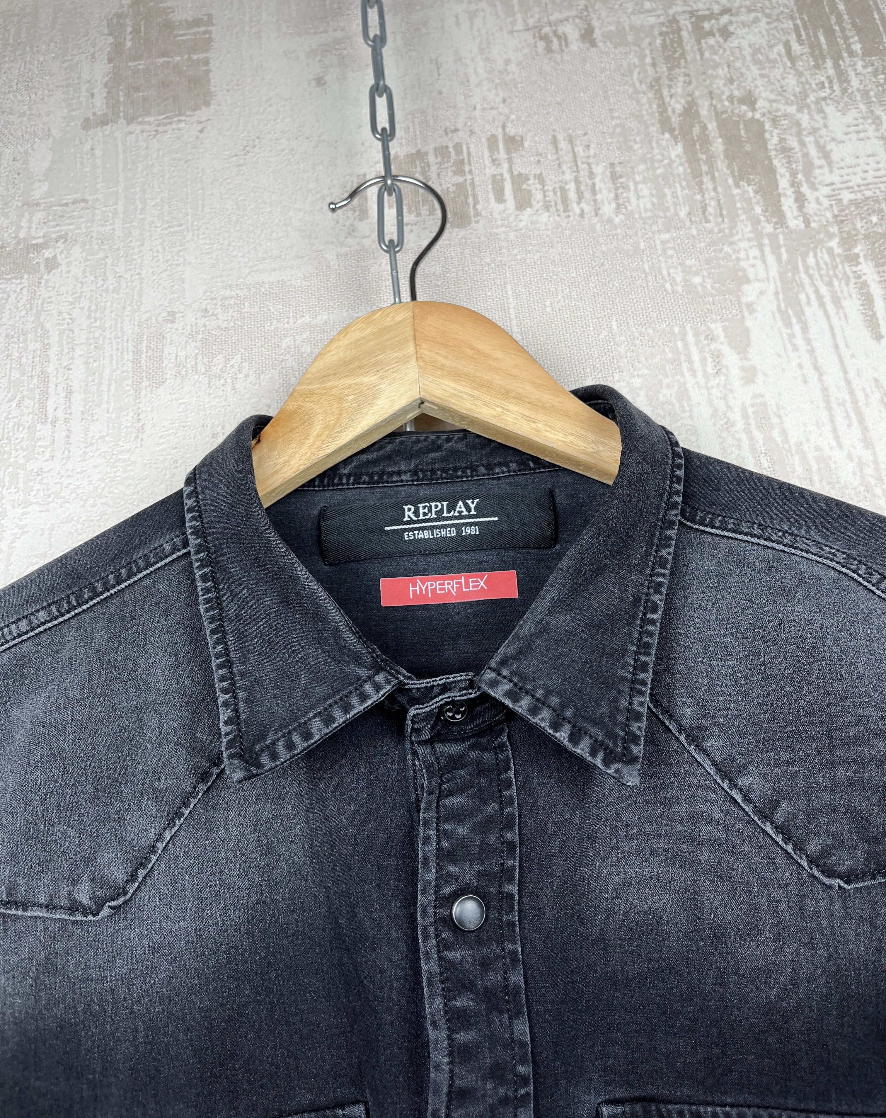 Replay Replay Hyperflex Western Pearl Snap Denim Shirt Slim Fit Size US M / EU 48-50 / 2 - 4 Thumbnail