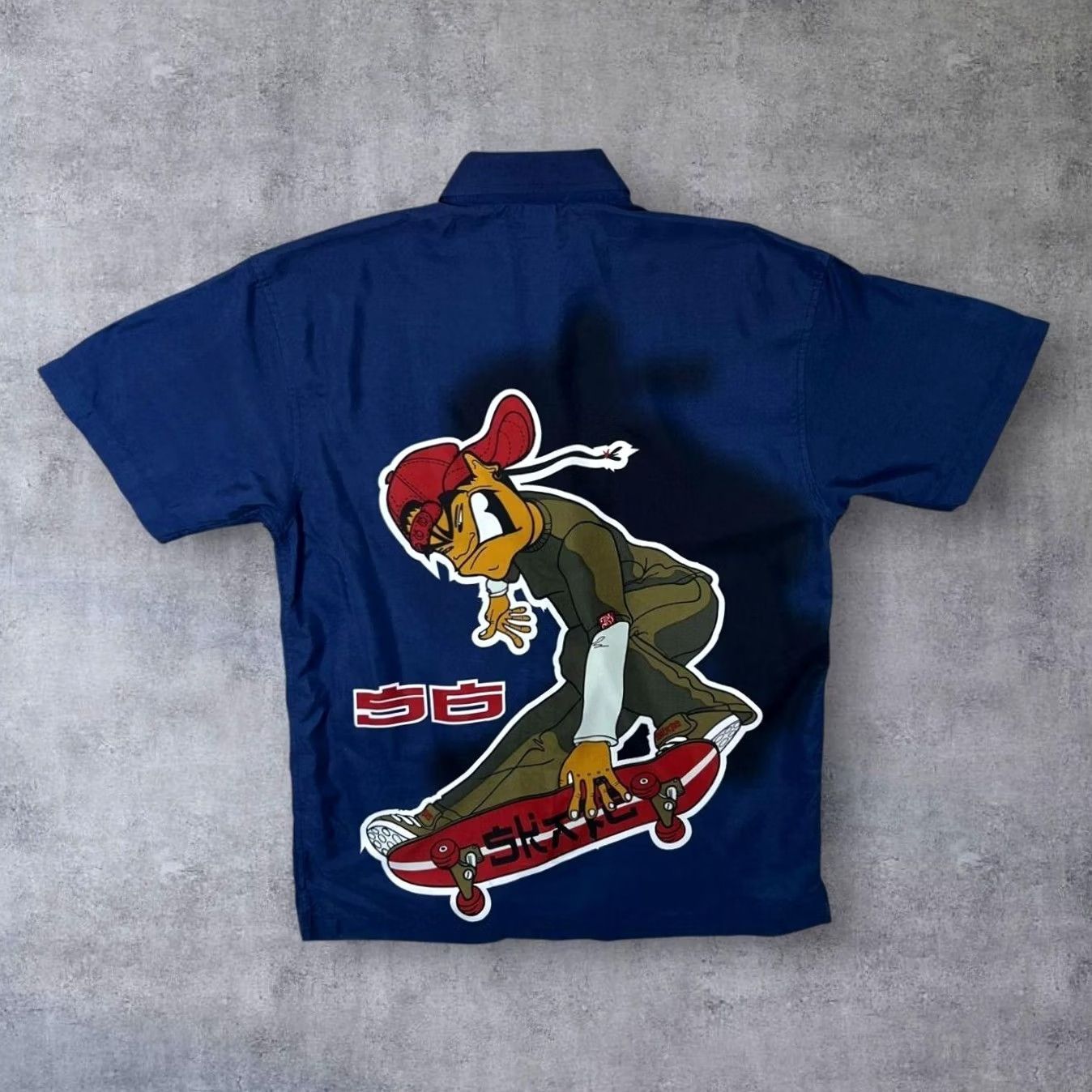 C&A C&A Early 00's Here & There Goth Y2K Skater Cartoon Graphic Blue Polyester Shirt S Mens Short Sleeve Button-Up Collared Size US S / EU 44-46 / 1 - 2 Thumbnail