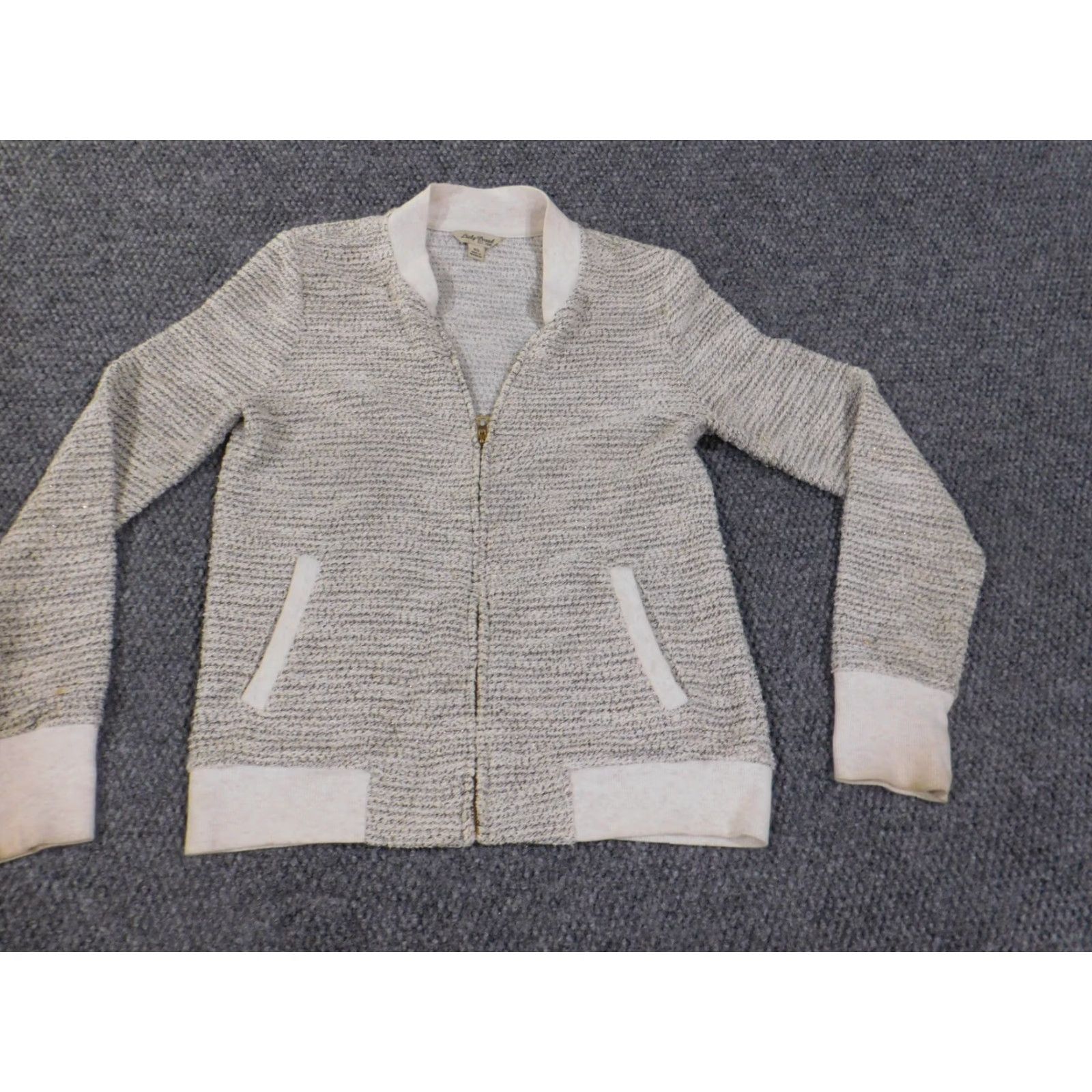 Lucky Brand Lucky Brand Jacket Womens XS Beige Zip Stretch Geometric Knit Bomber Size XS / US 0-2 / IT 36-38 - 3 Thumbnail