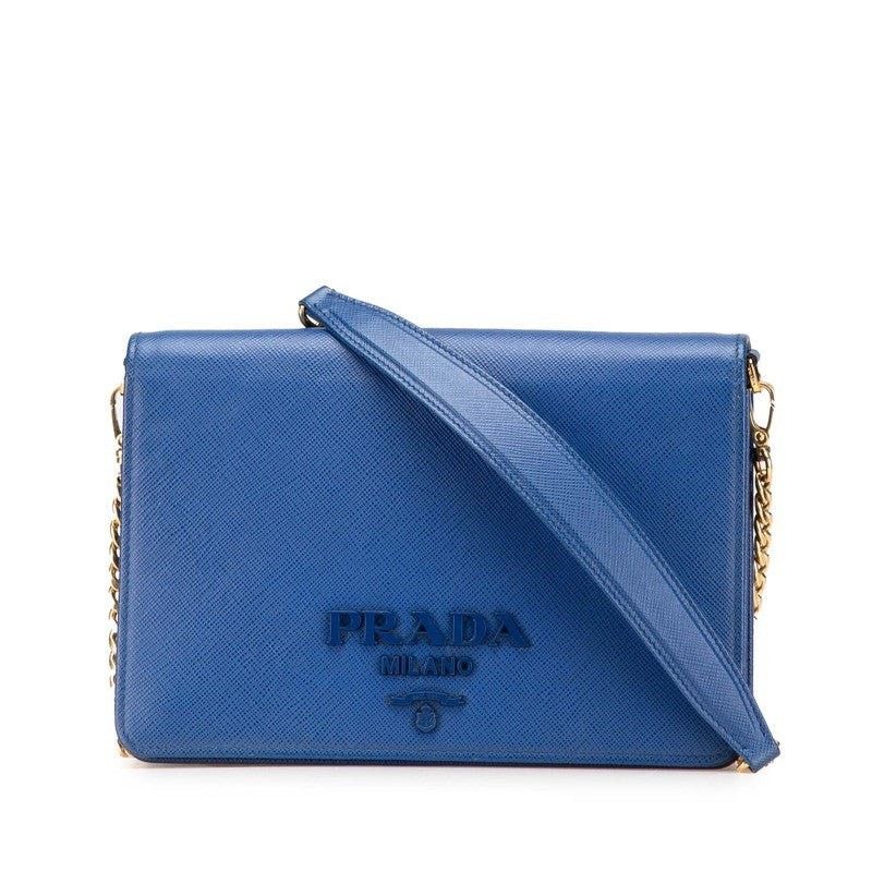 Prada Prada Chain Saffiano Leather Shoulder Bag Blue Size ONE SIZE - 1 Thumbnail