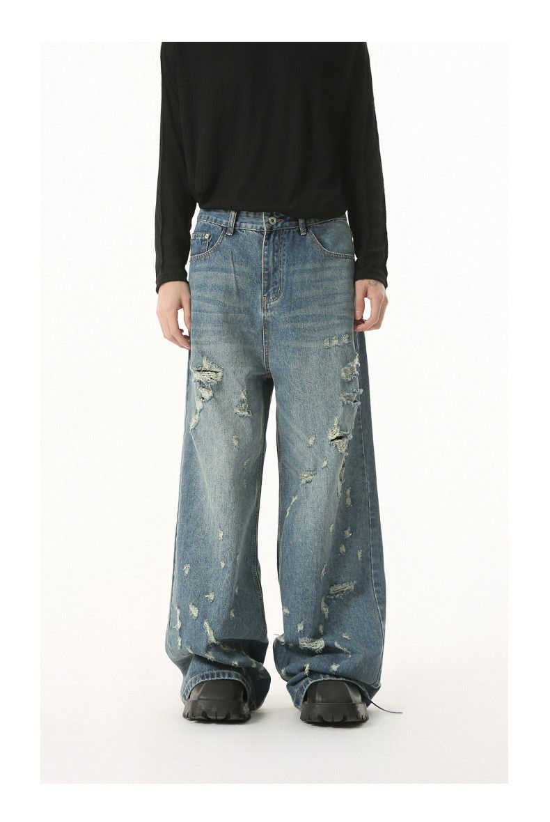 Vintage Men's irregular ripped street straight leg distressed jeans Size US 32 / EU 48 - 2 Thumbnail