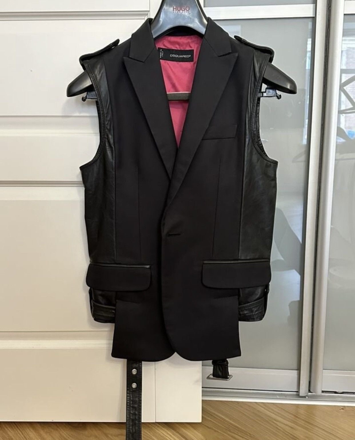 image of extremely Dsquared2 Leather Sleeveless Blazer Jacket in Black, Men's (Size Small)