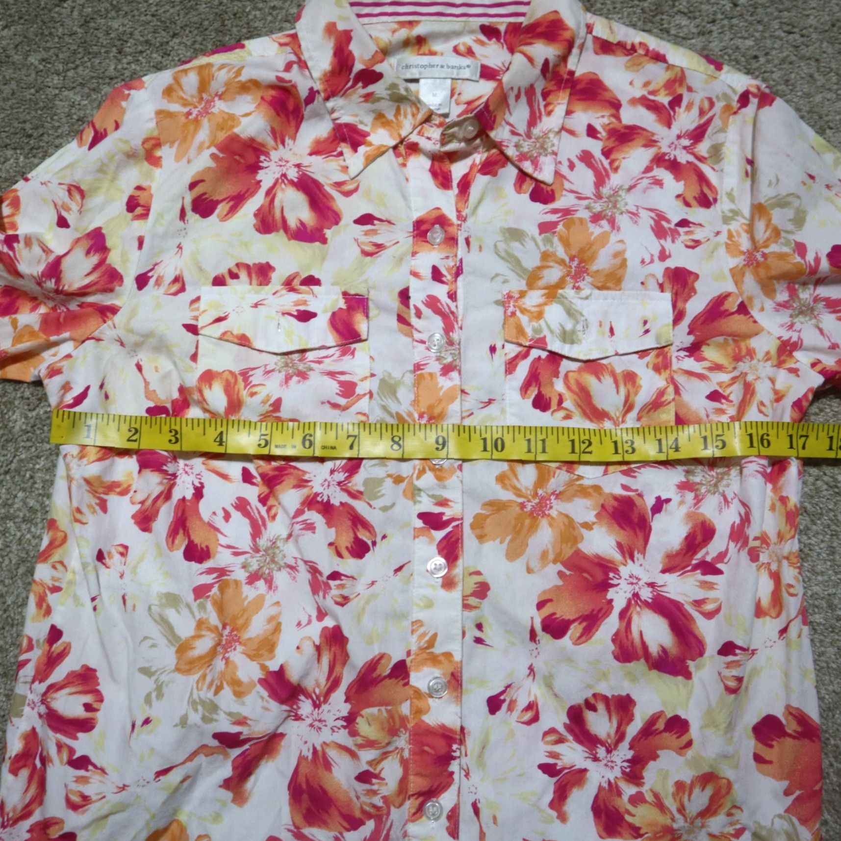 Vintage Christopher & Banks Shirt Flower Floral Red Orange White Button Up Shirt Medium Size M / US 6-8 / IT 42-44 - 4 Thumbnail