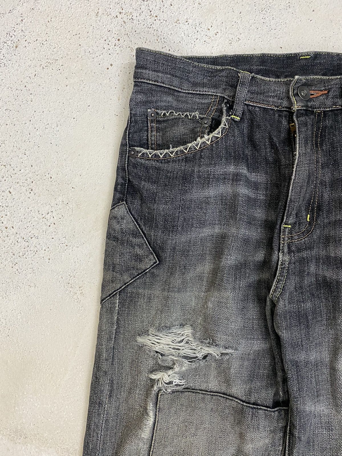 If Six Was Nine × Japanese Brand × Le Grande Bleu (L.G.B.) Uniqlo Edition Custom Patchwork Black Stone Washed Distress Size US 28 / EU 44 - 10 Thumbnail