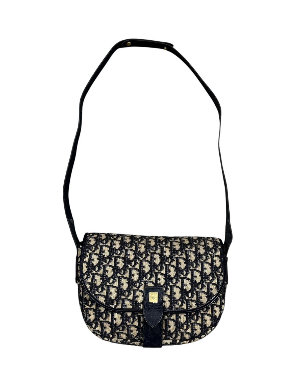 Dior Vtg🔥Christian Dior Trotter Canvas Shoulder Bag Navy Gold Size ONE SIZE - 5 Thumbnail