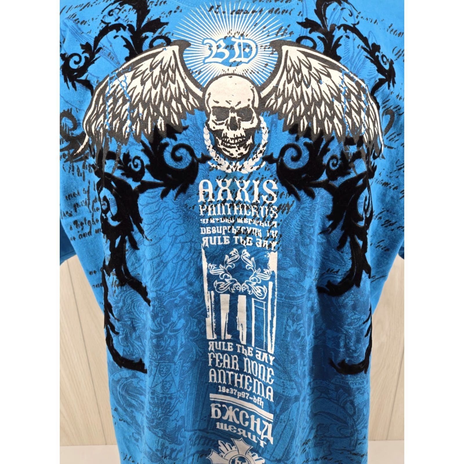 Velvet VINTAGE yazbek Y2K T-Shirt Blue Short Sleeve Skull Grunge Cross Velvet Wings Gothic 2XL Mens Size US XXL / EU 58 / 5 - 3 Thumbnail