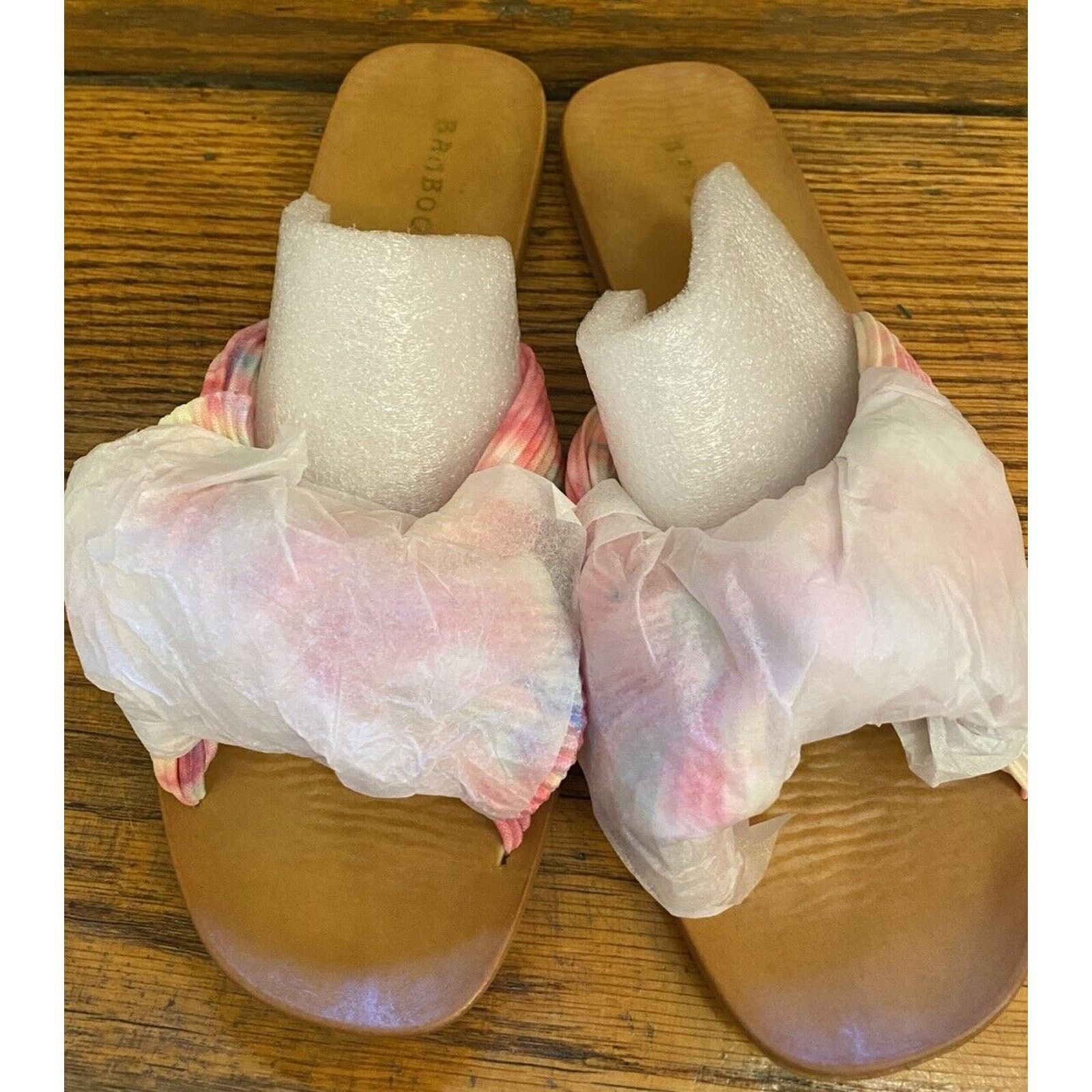 Other Bamboo Sandals Womens 7.5 Flat Slides Pink Tie Dye Faux Bow Size US 7.5 / IT 37.5 - 4 Thumbnail
