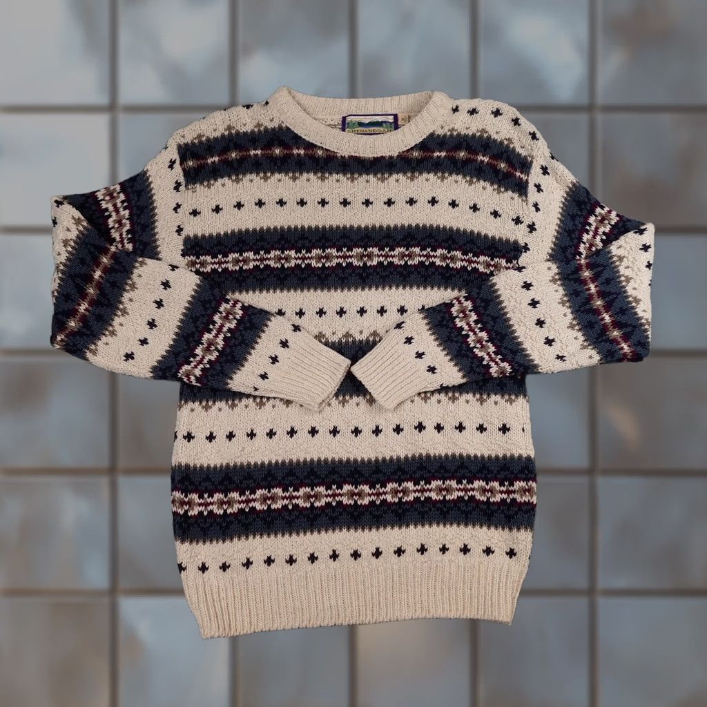 Vintage VINTAGE Shenandoah Sweater Mens M Beige Cream Fair Isle Knit Made USA 90s Size US M / EU 48-50 / 2 - 1 Thumbnail