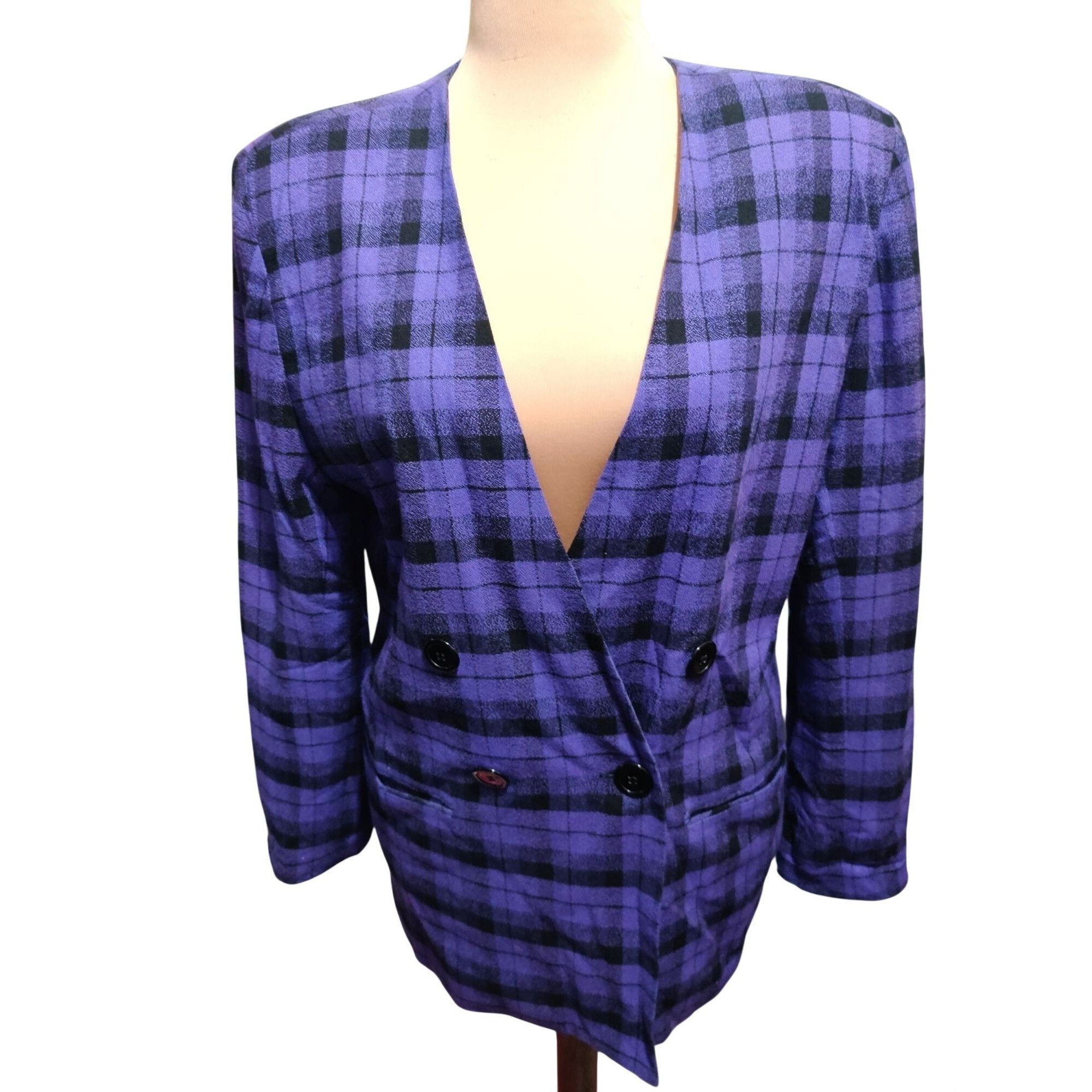 Vintage Vintage Chad Stevens 12 Purple Plaid Double Breasted Power S Size XL / US 12-14 / IT 48-50 - 11 Thumbnail
