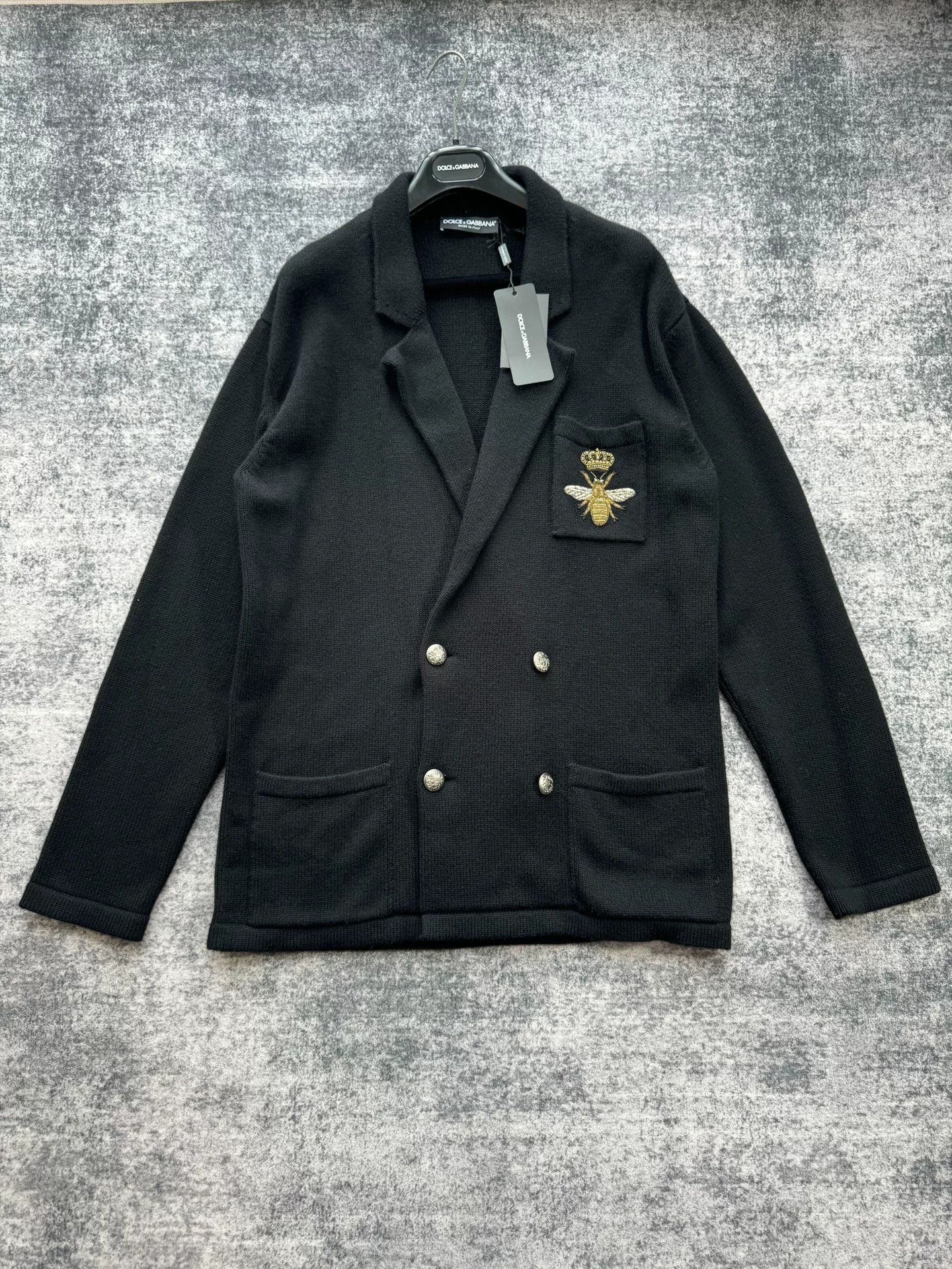 Dolce & Gabbana D&G Black Crown Bee Embroidered Cashmere Cardigan Size US L / EU 52-54 / 3 - 1 Thumbnail