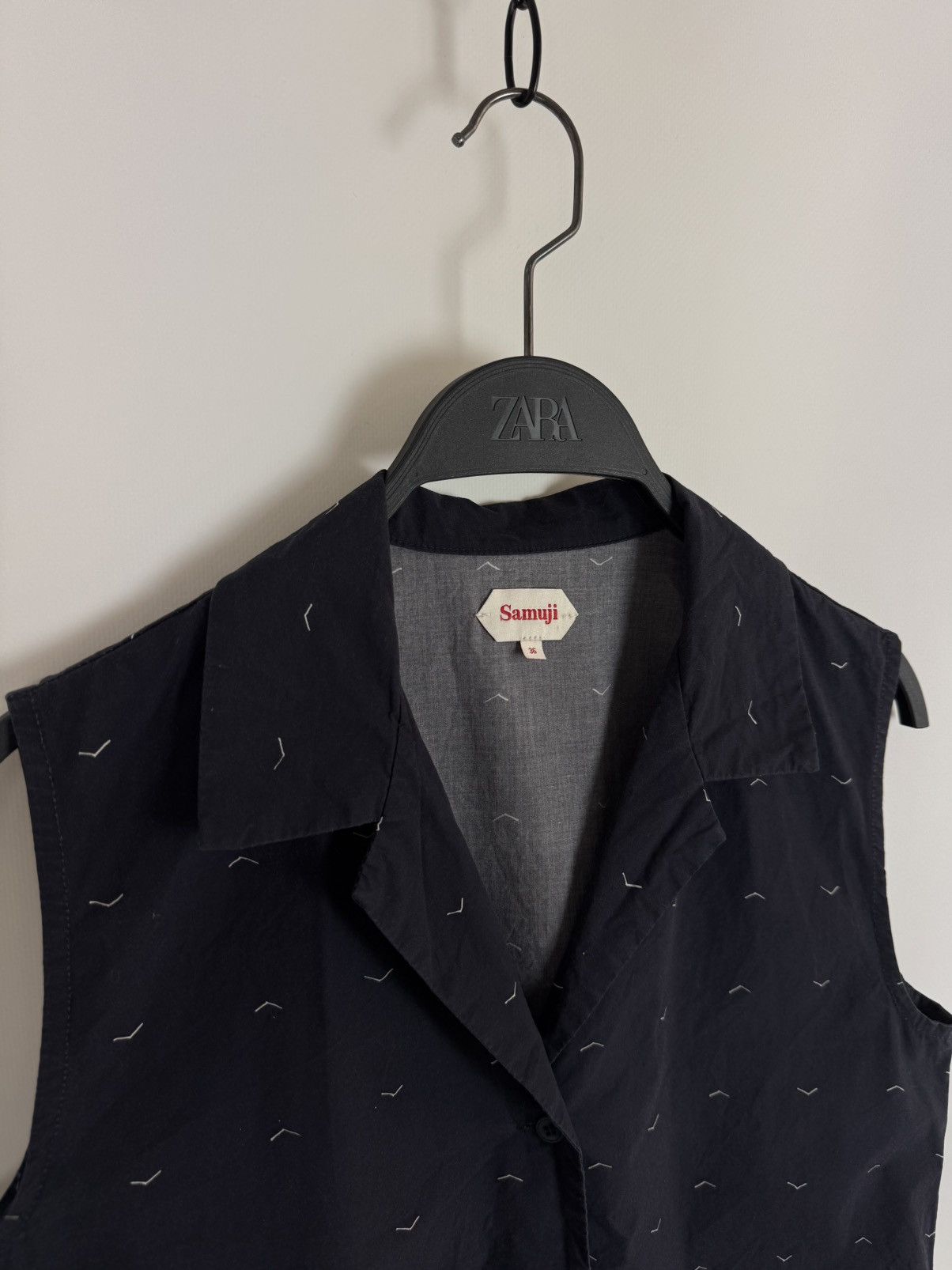 Samuji Samuji Navy Cotton Button Up Sleeveless Shirt Vest Size XS / US 0-2 / IT 36-38 - 5 Thumbnail