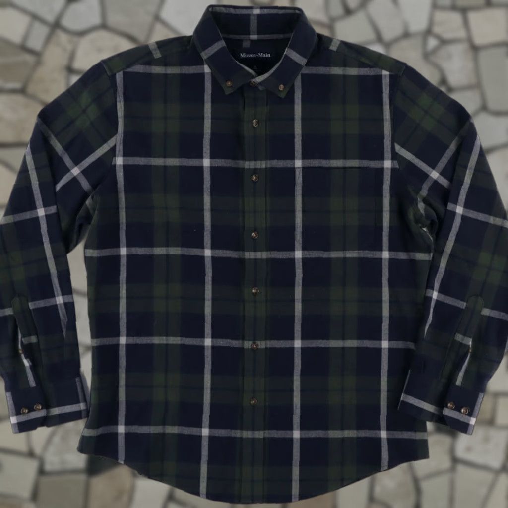 Mizzen+Main Mizzen + Main City Flannel Stretch Button Up Shirt Green Men's XL Size US XL / EU 56 / 4 - 1 Thumbnail