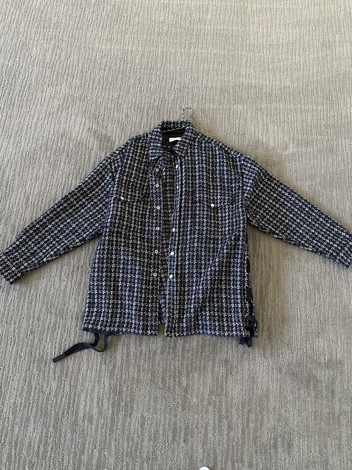 image of Faith Connexion Blue Laced Tweed Over Shirt in Black, Men's (Size XL)