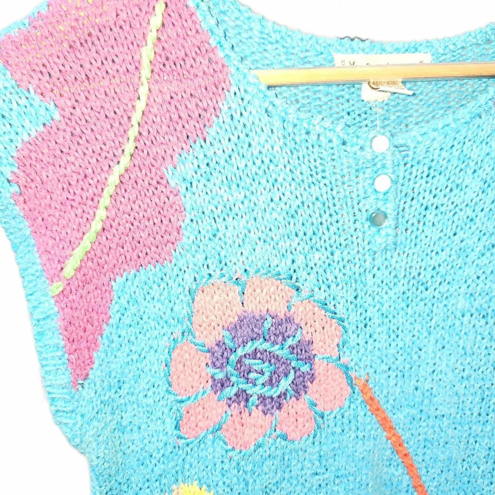 Designer Yves Saint Laurent Paris Vintage Vibrant Floral Knit Sweater Size ONE SIZE - 3 Thumbnail