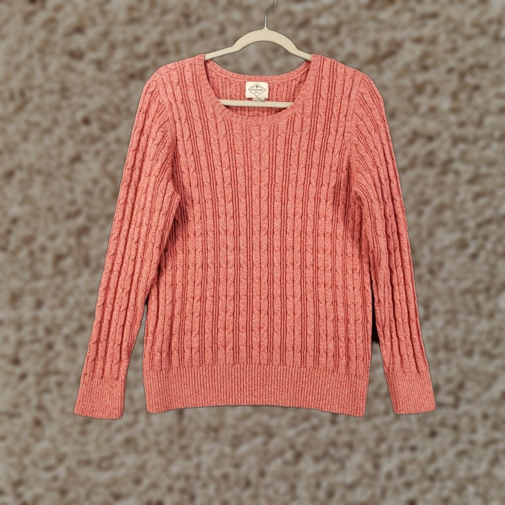 Vintage Womens Cable Knit Pullover Sweater Size XL Pink Orange St. John's Bay Cotton Nylon Knit Round Neck Long Sleeve Casual/Winter/Fall/Spring Womens Size XL / US 12-14 / IT 48-50 - 1 Thumbnail