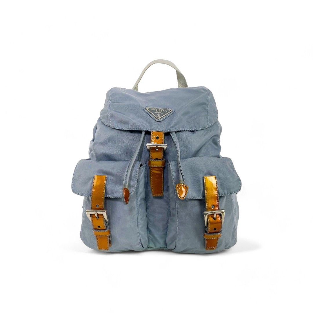 Prada Prada - Light Blue Nylon Leather Backpack Rucksack Size ONE SIZE - 2 Thumbnail