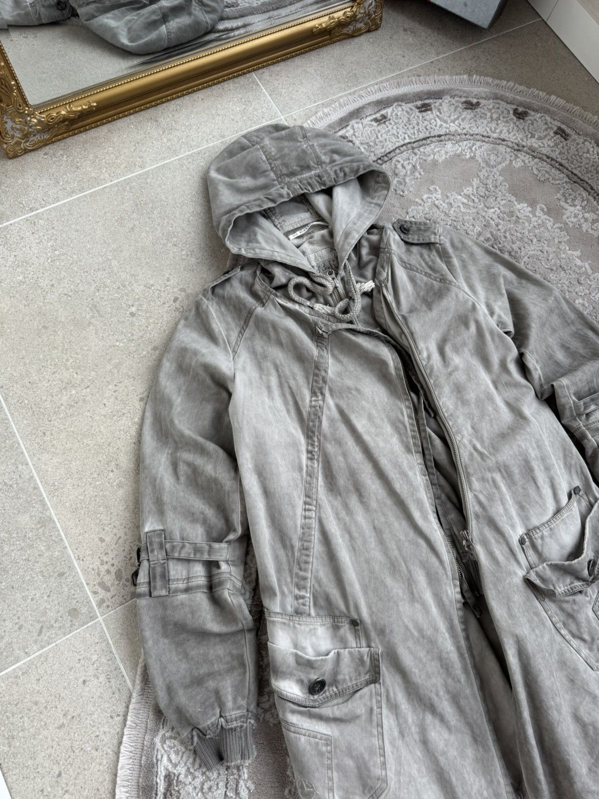 Japanese Brand Archival Faded Grey Longline Parka Hoodie Avant-Garde Style Size US S / EU 44-46 / 1 - 5 Thumbnail