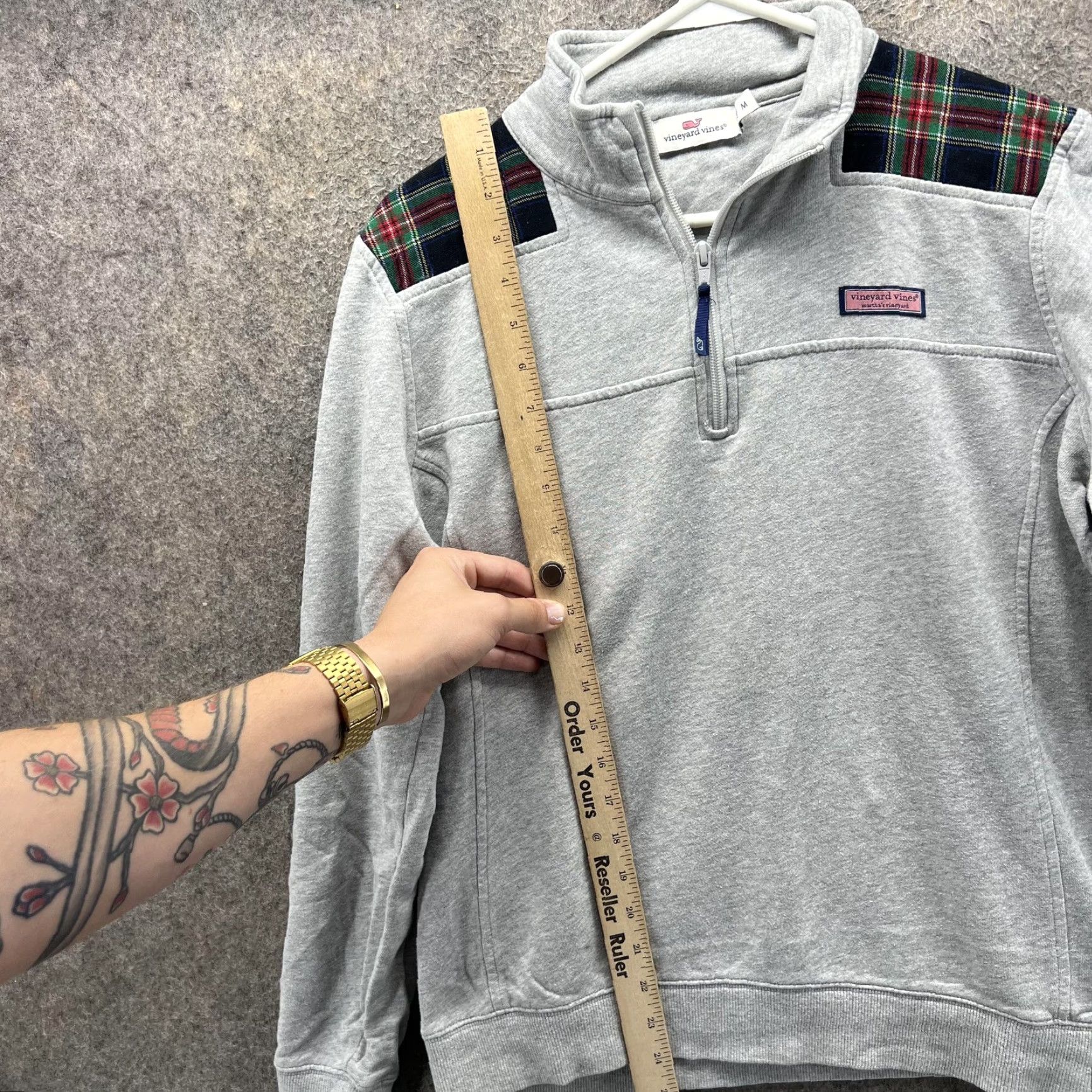 Vineyard Vines Vineyard Vines Shirt Mens Medium Gray Plaid Quarter Zip Pullover Shep Fleece Wool 1/4 Zip Pocket Logo Size US M / EU 48-50 / 2 - 7 Thumbnail