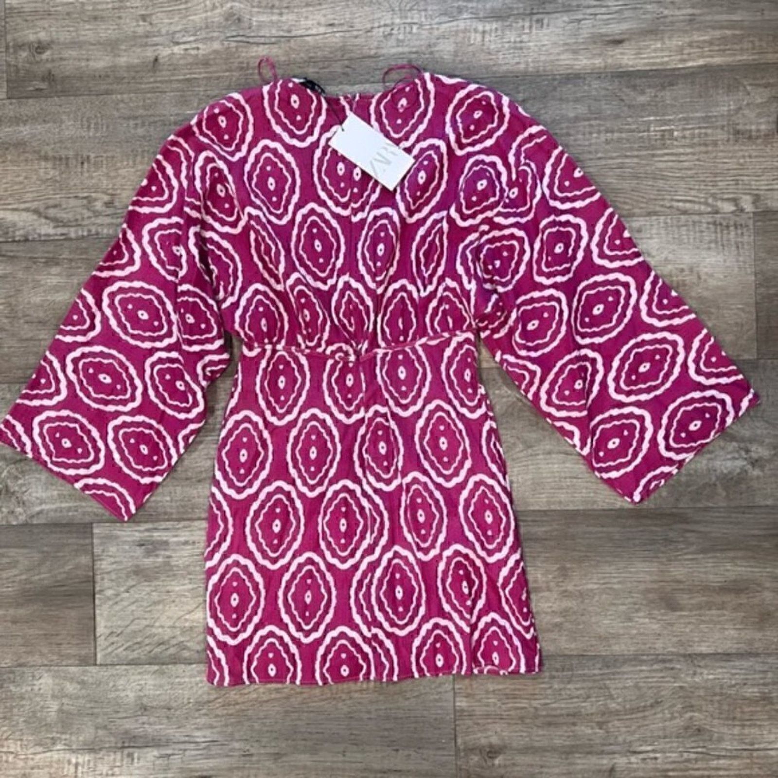 Zara ZARA Fuchsia Printed V Neck Mini Dress NWT Size S / US 4 / IT 40 - 21 Thumbnail