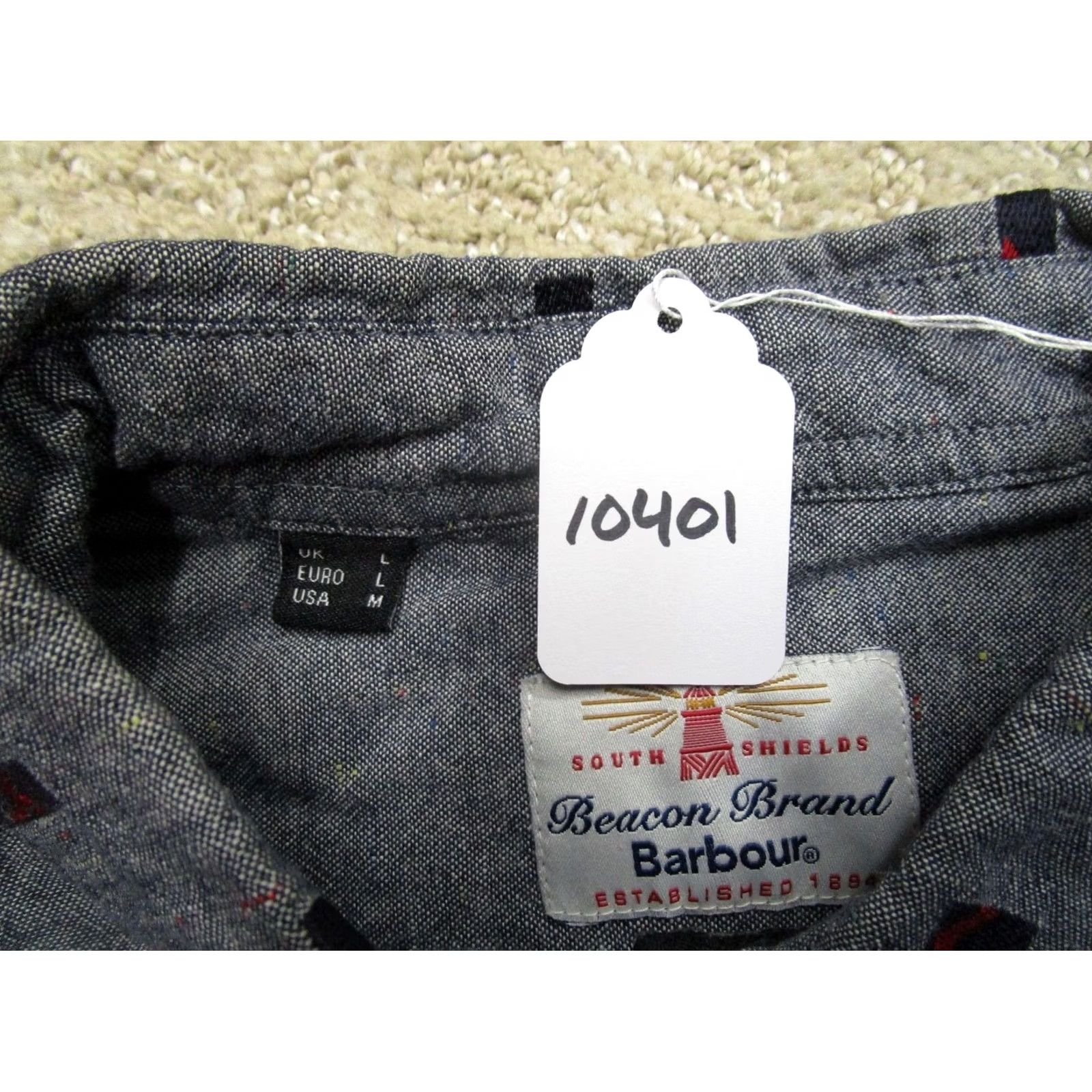 Barbour Barbour Beacon Brand Button-Down Shirt Men L Gray Long Sleeve Cotton Geometric Logo AOP Pattern Casual Shirt Size US L / EU 52-54 / 3 - 7 Thumbnail