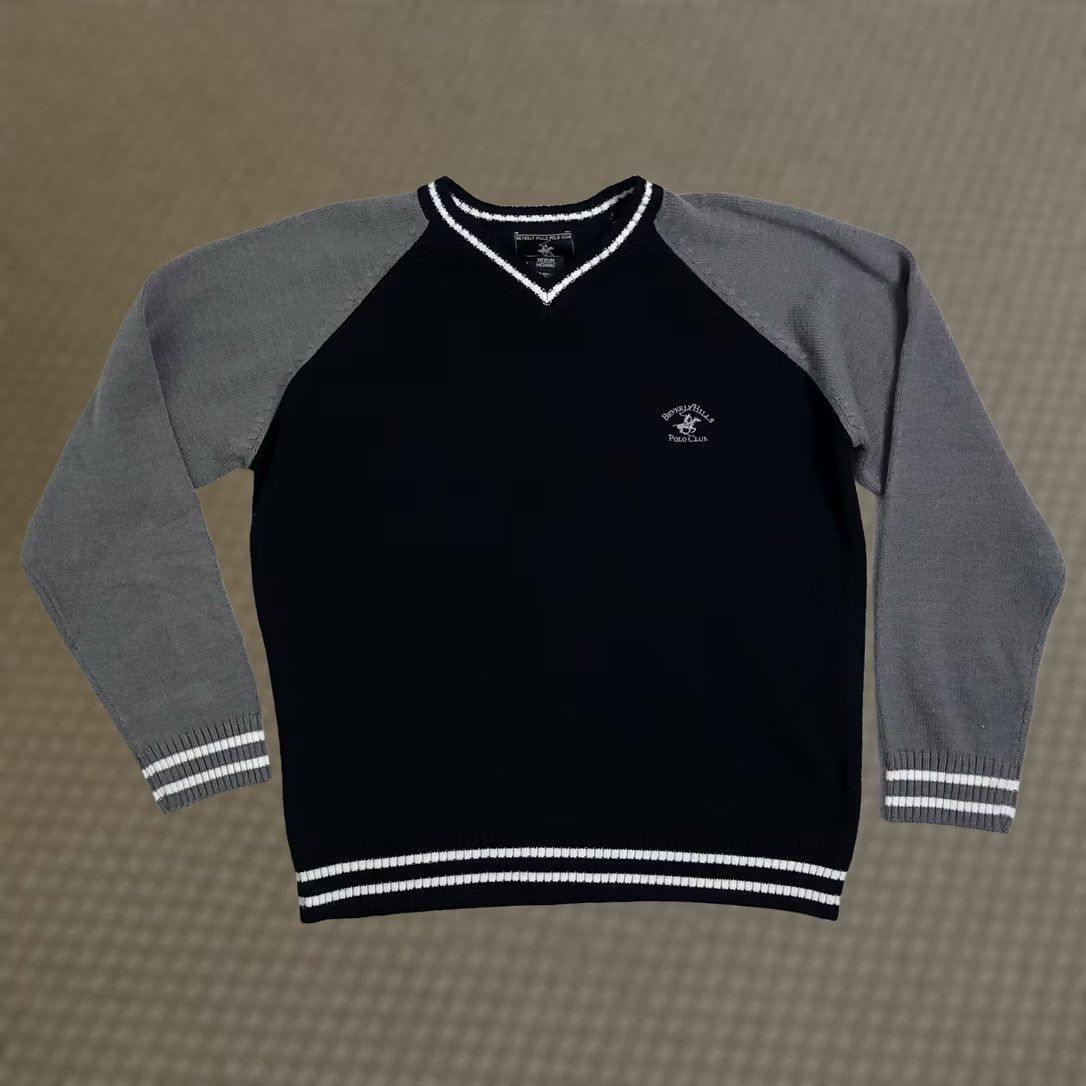 Beverly Hills Polo Club VINTAGE Beverly Hills Polo Club V Neck Sweater Men's Medium Black Logo Acrylic PullOver Knit Heavyweight 80s 90s Classic Mens Size US M / EU 48-50 / 2 - 1 Thumbnail