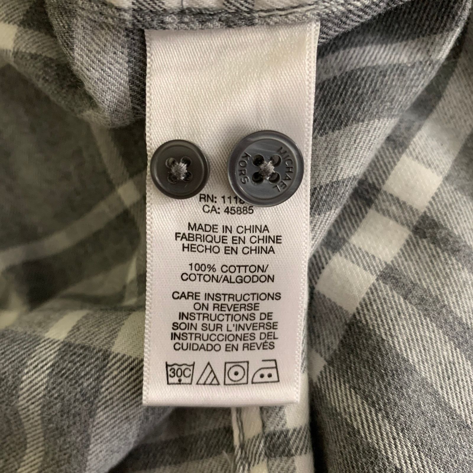 Michael Kors MICHAEL KORS Grey White Plaid Cotton Flannel Long Sleeve Size US XL / EU 56 / 4 - 6 Thumbnail