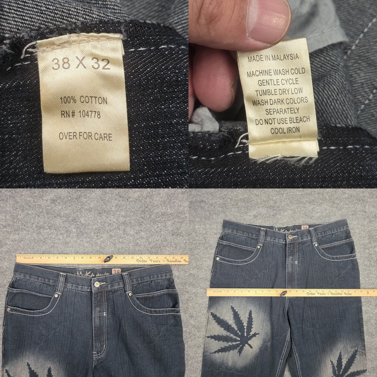Vintage VINTAGE MUKA Baggy Jeans Men's 36 x 32 Weed Graphic 100% Cotton Denim Jeans Wide-Leg Men Blue Girls? Size US 36 / EU 52 - 8 Thumbnail