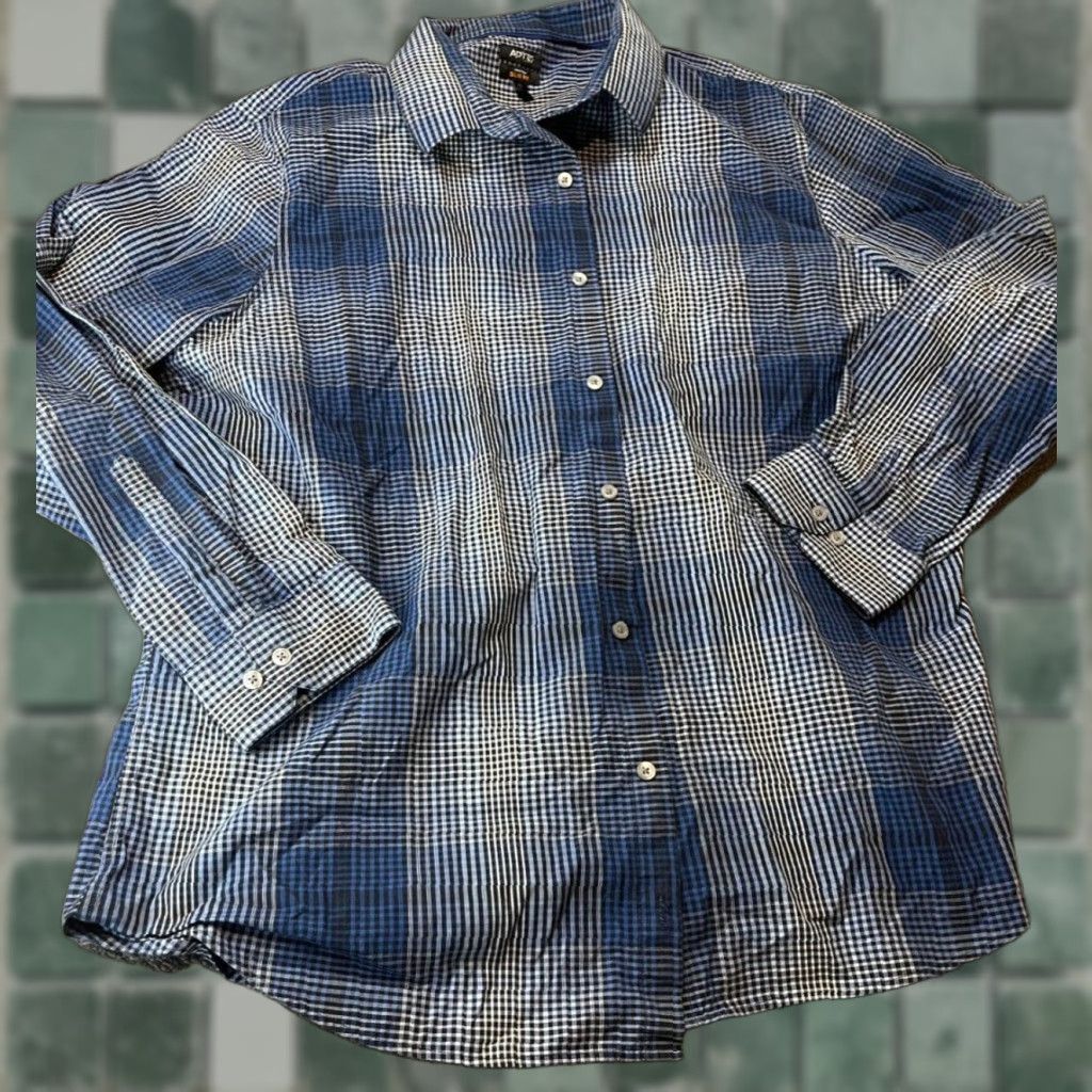 Apt. 9 Apt. 9 Button Up Shirt Men's XXL Slim Long Sleeve Plaid Blue Dress Shirt Collar Size 48R - 1 Thumbnail
