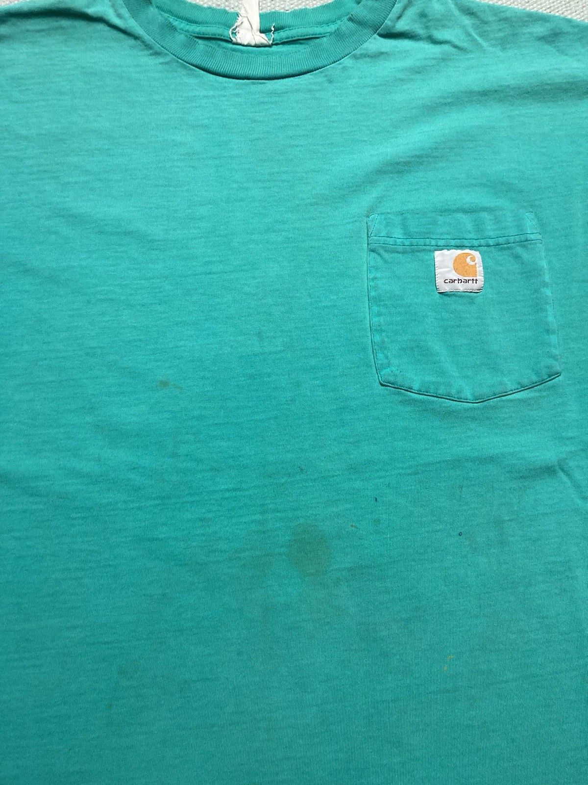 Carhartt × Vintage Carhartt pocket t shirt teal blue aqua distressed boxy XL Size US XL / EU 56 / 4 - 2 Thumbnail