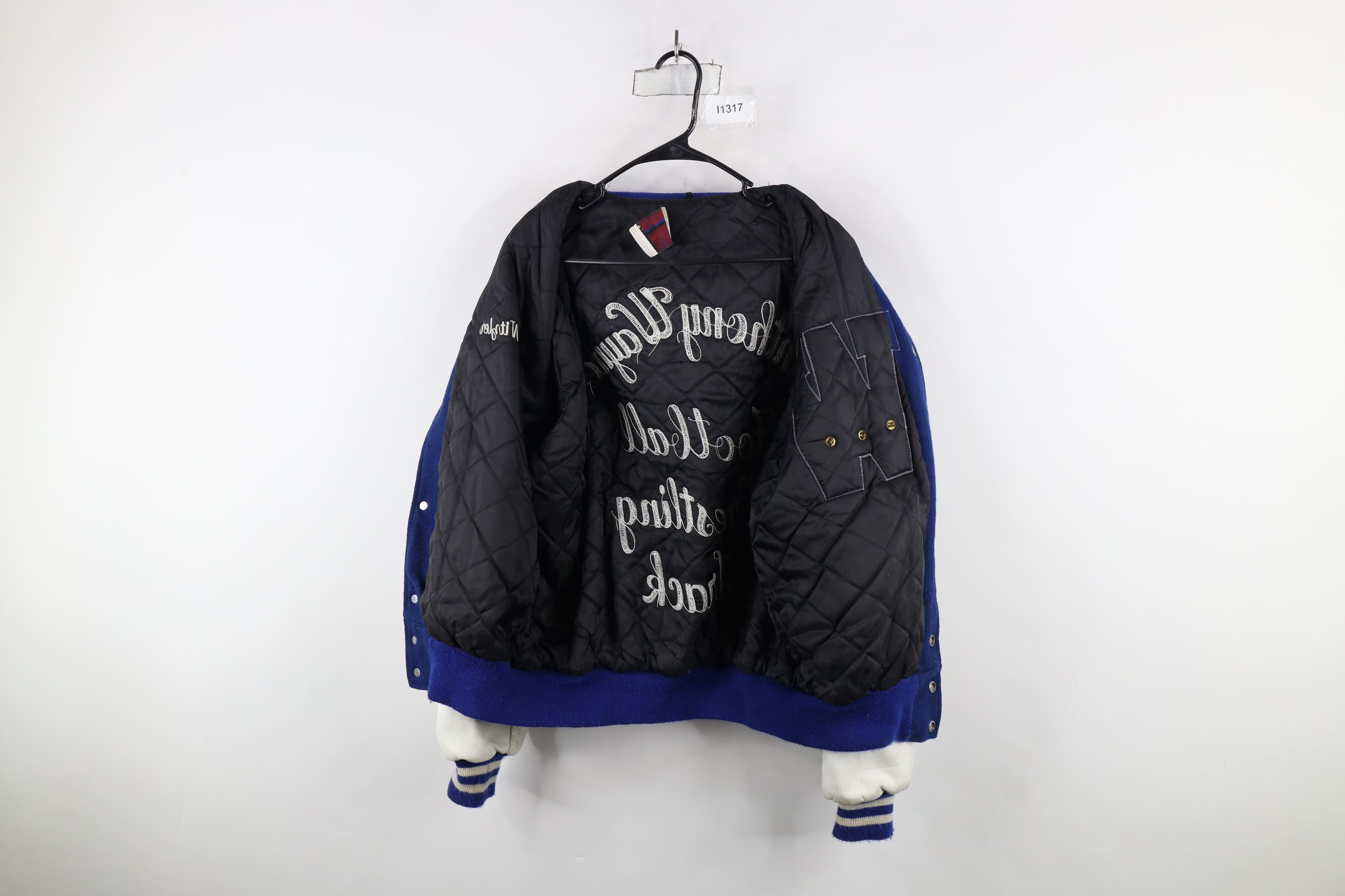 Vintage Vintage 90s Wool Leather Varsity Letterman Jacket Blue USA Size US XL / EU 56 / 4 - 11 Thumbnail
