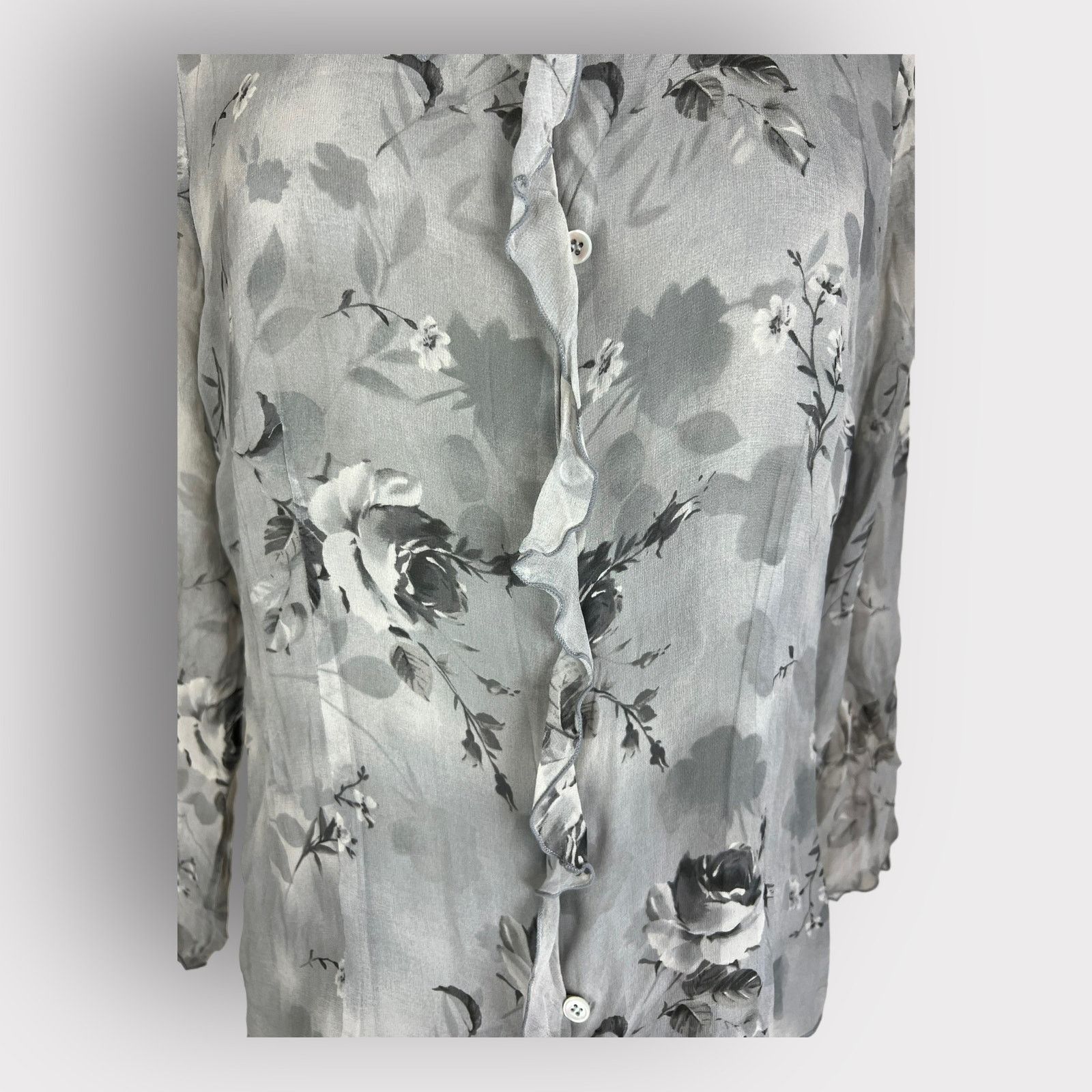 Vintage Liz Claiborne | Vintage 90s Floral Chiffon Blouse | 10 Size L / US 10 / IT 46 - 2 Thumbnail