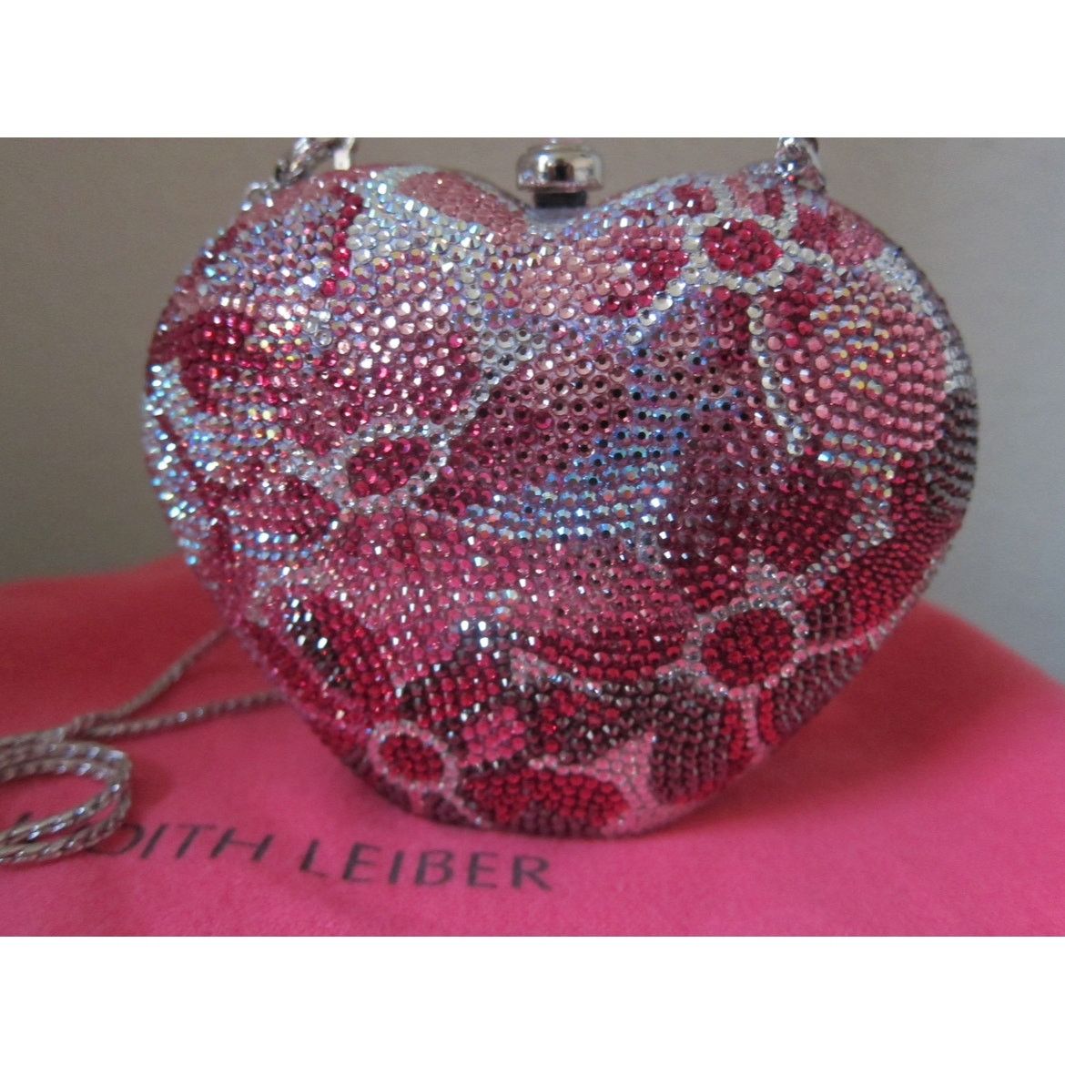 Judith Leiber Heart shaped crystal petit clutch bag