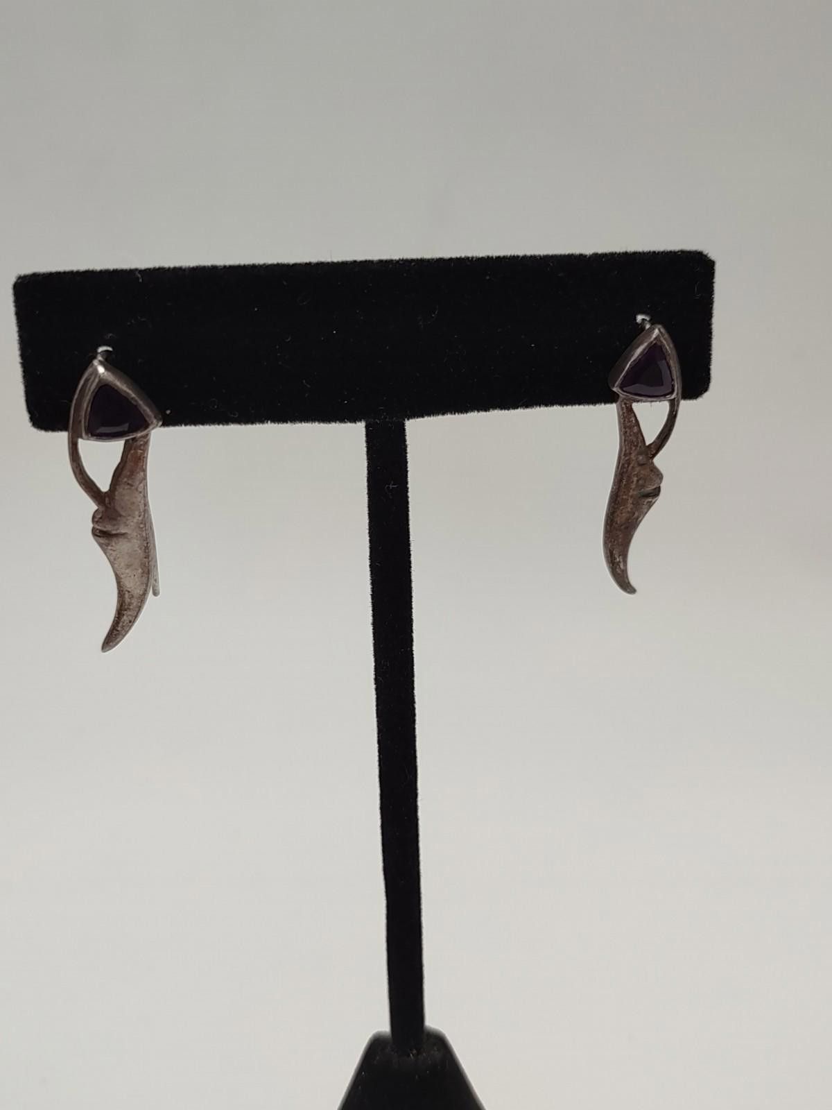 The Unbranded Brand Sterling Silver Amethyst Threader Modernist Drop Earrings Size ONE SIZE - 1 Thumbnail